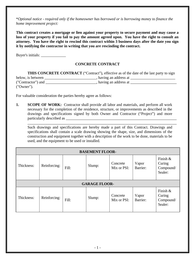 Concrete Mason Contract for Contractor Maryland  Form