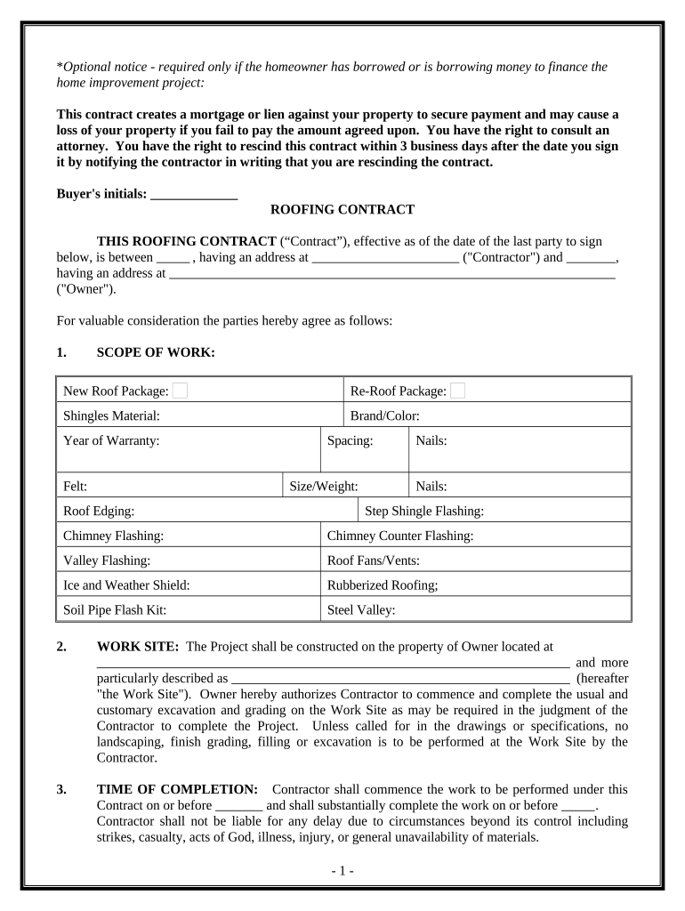 Roofing Contract for Contractor Maryland  Form