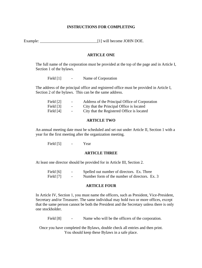 Md Bylaws  Form