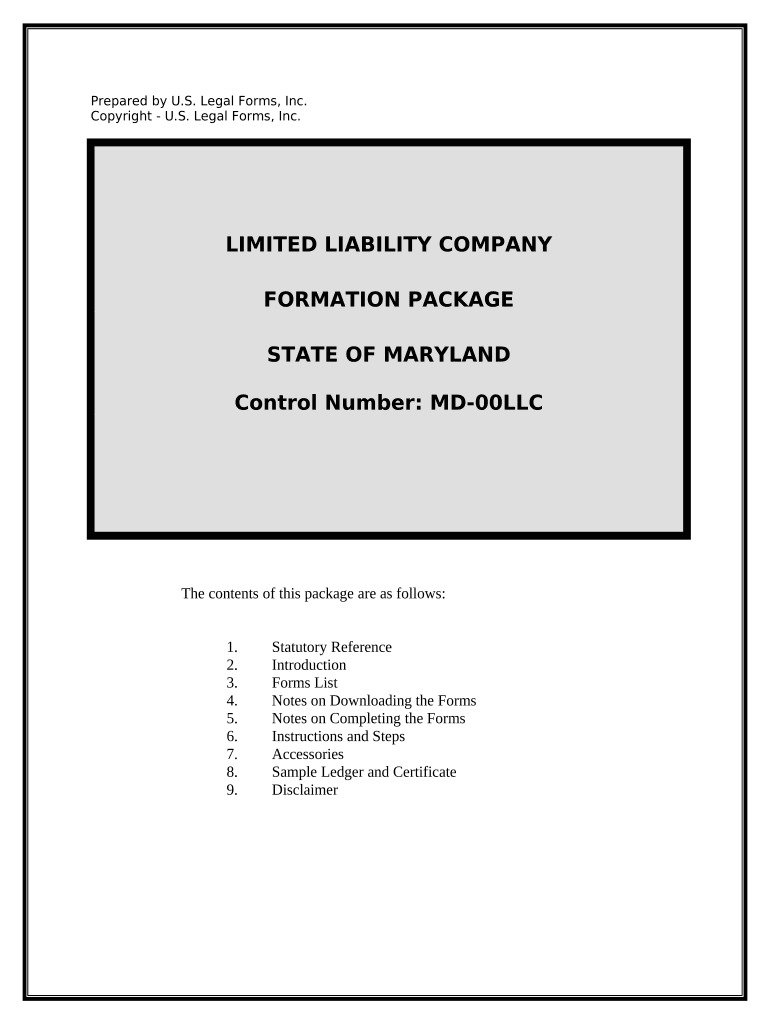 Maryland Limited Liability Company LLC Formation Package Maryland
