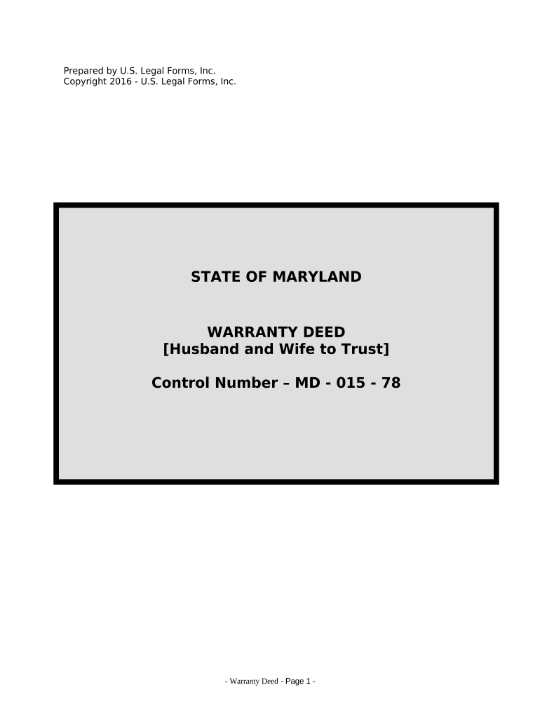 Warranty Deed from Husband and Wife to a Trust Maryland  Form