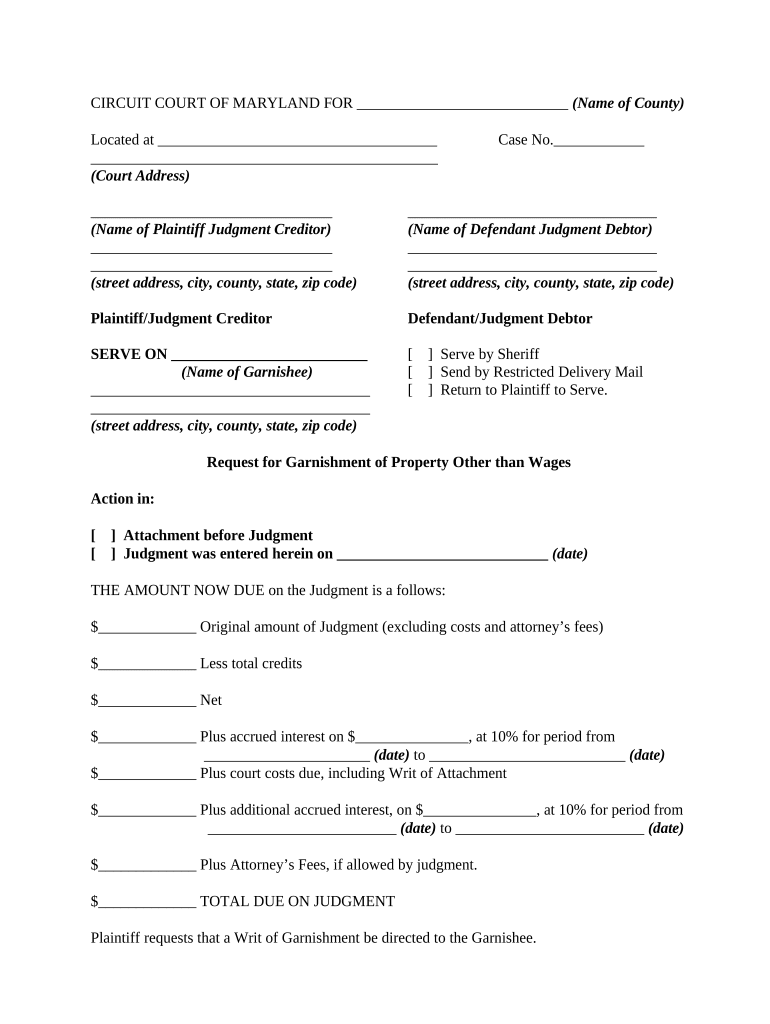 Maryland Garnishment  Form