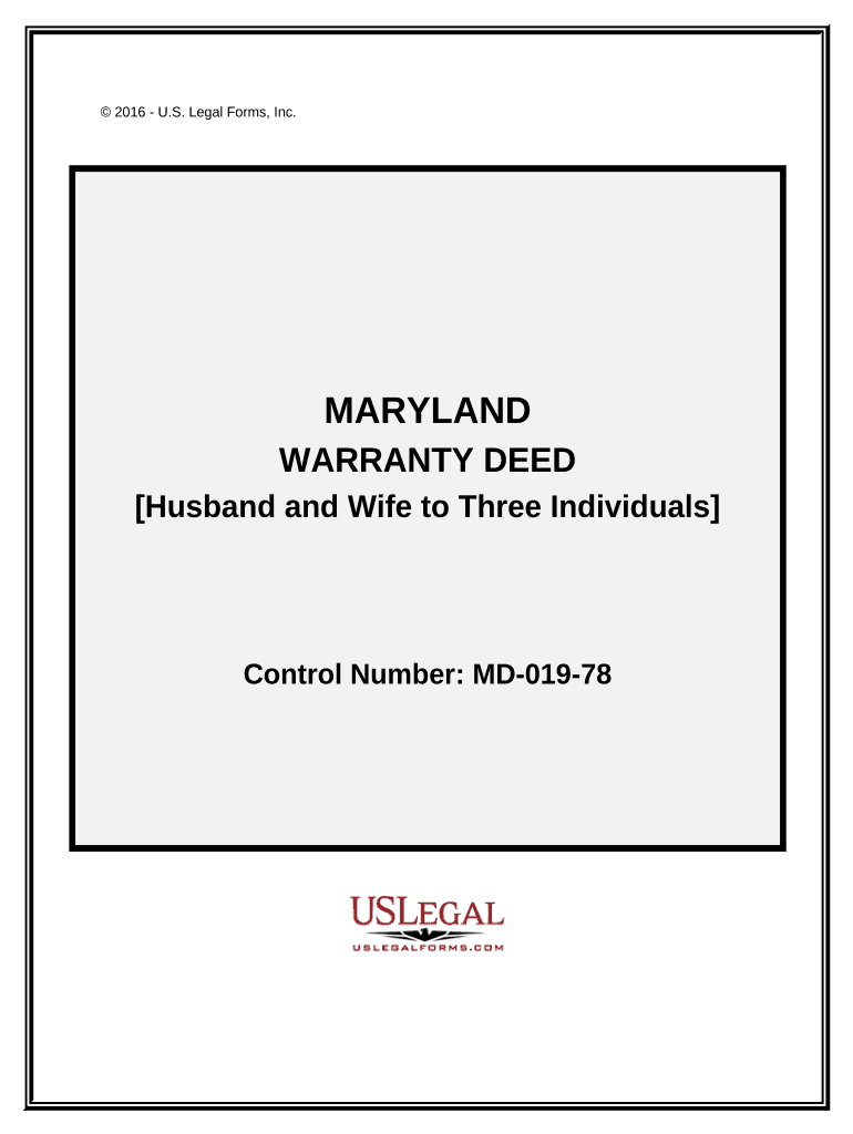 Warranty Deed Husband and Wife to Three Individuals Maryland  Form