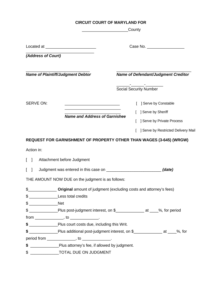 Garnishment Wages  Form