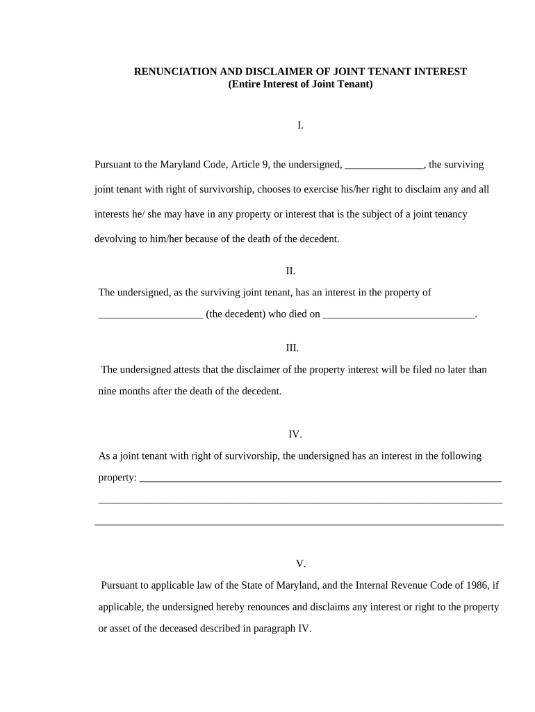 Joint Tenant Tenancy  Form