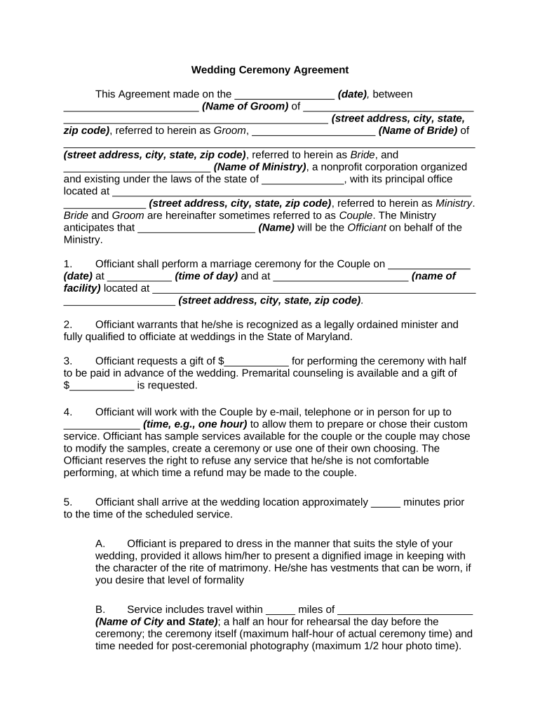 Maryland Wedding Ceremony  Form