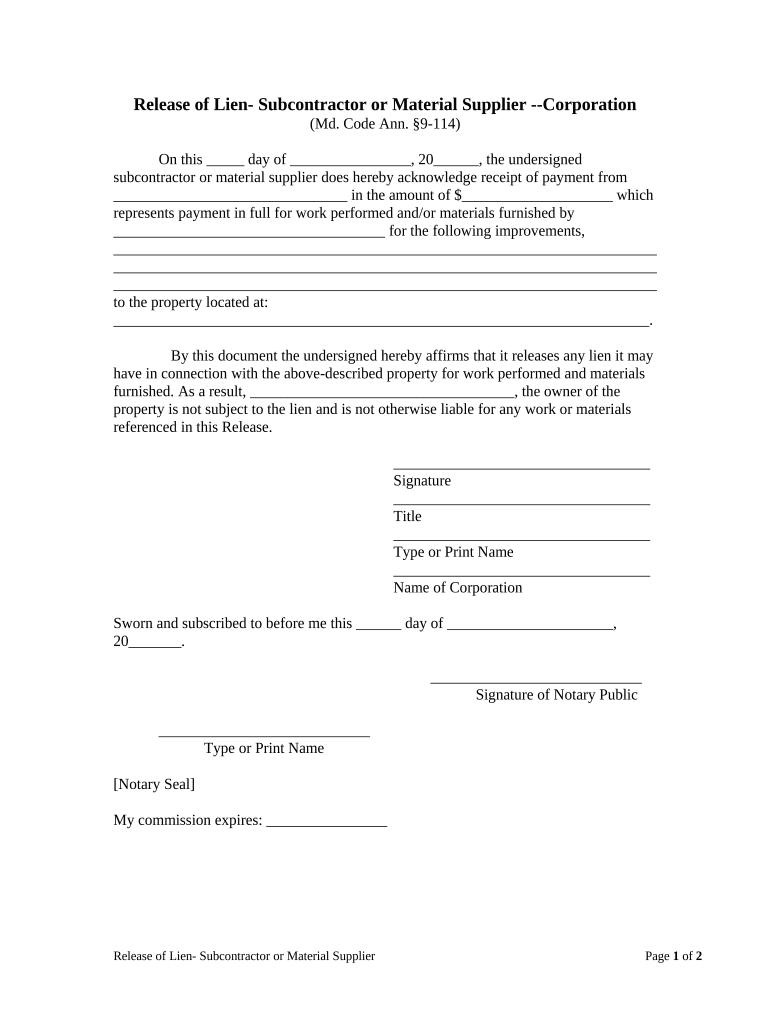 Maryland Release Form