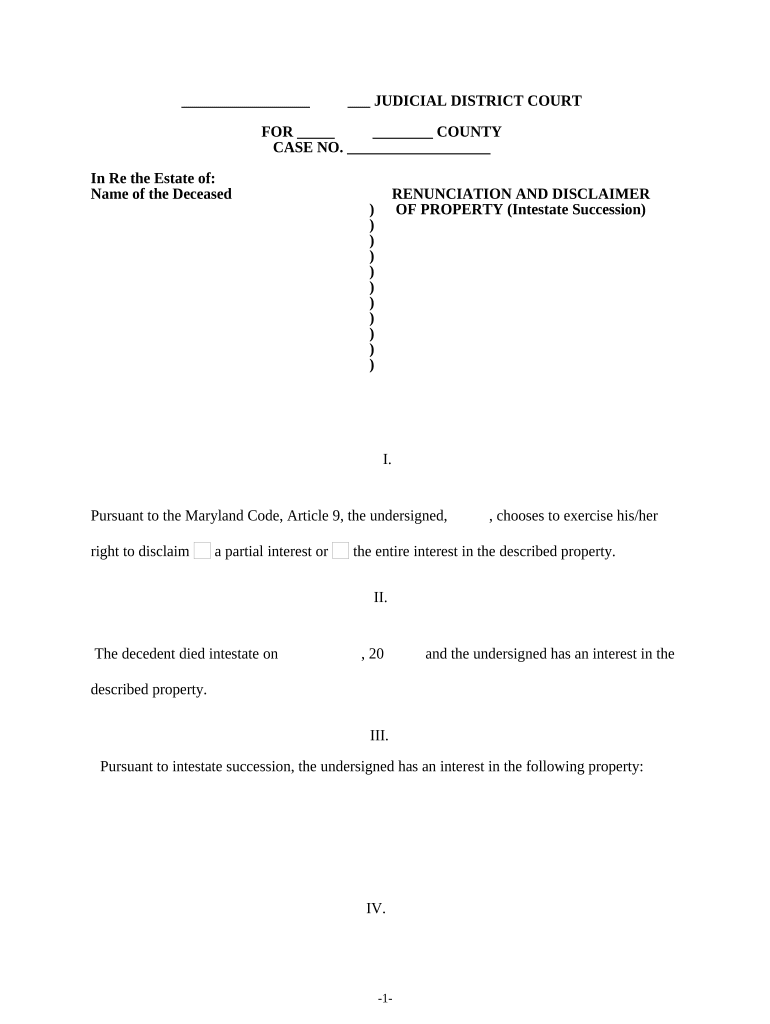 Maryland Intestate  Form