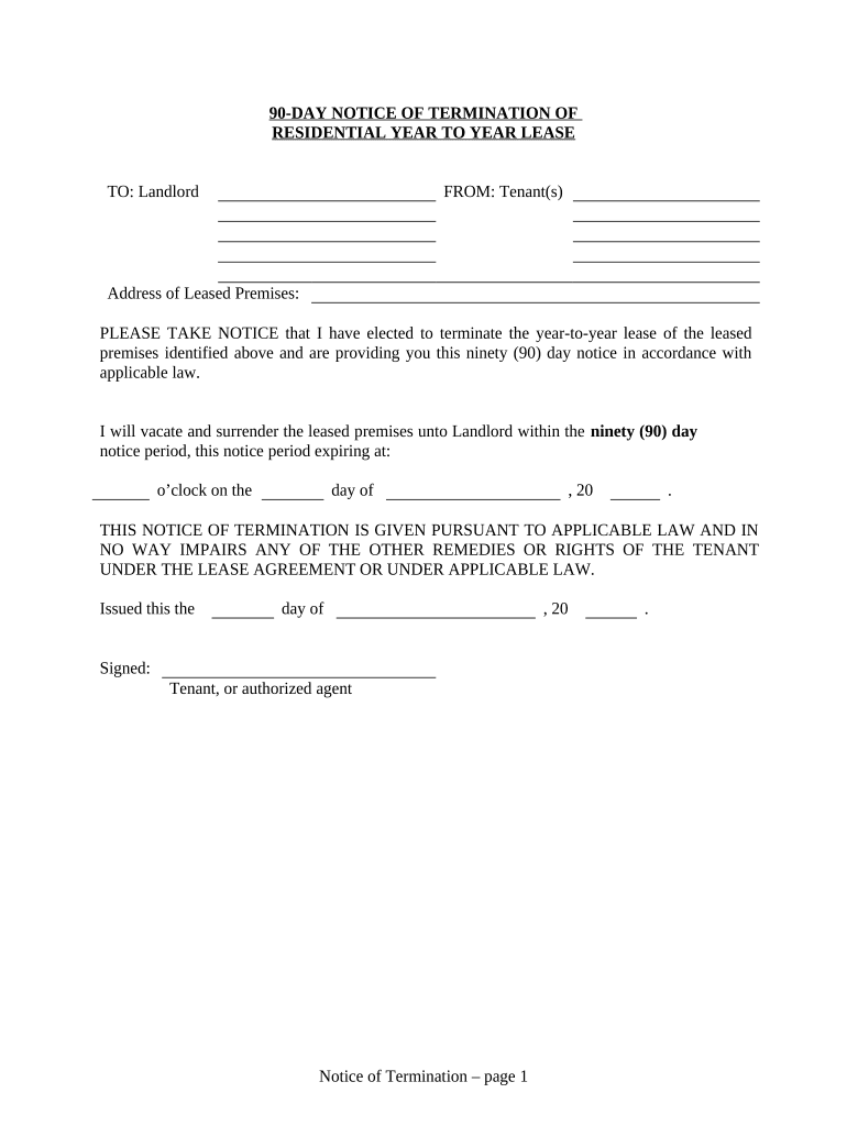 90 Day Notice Lease  Form