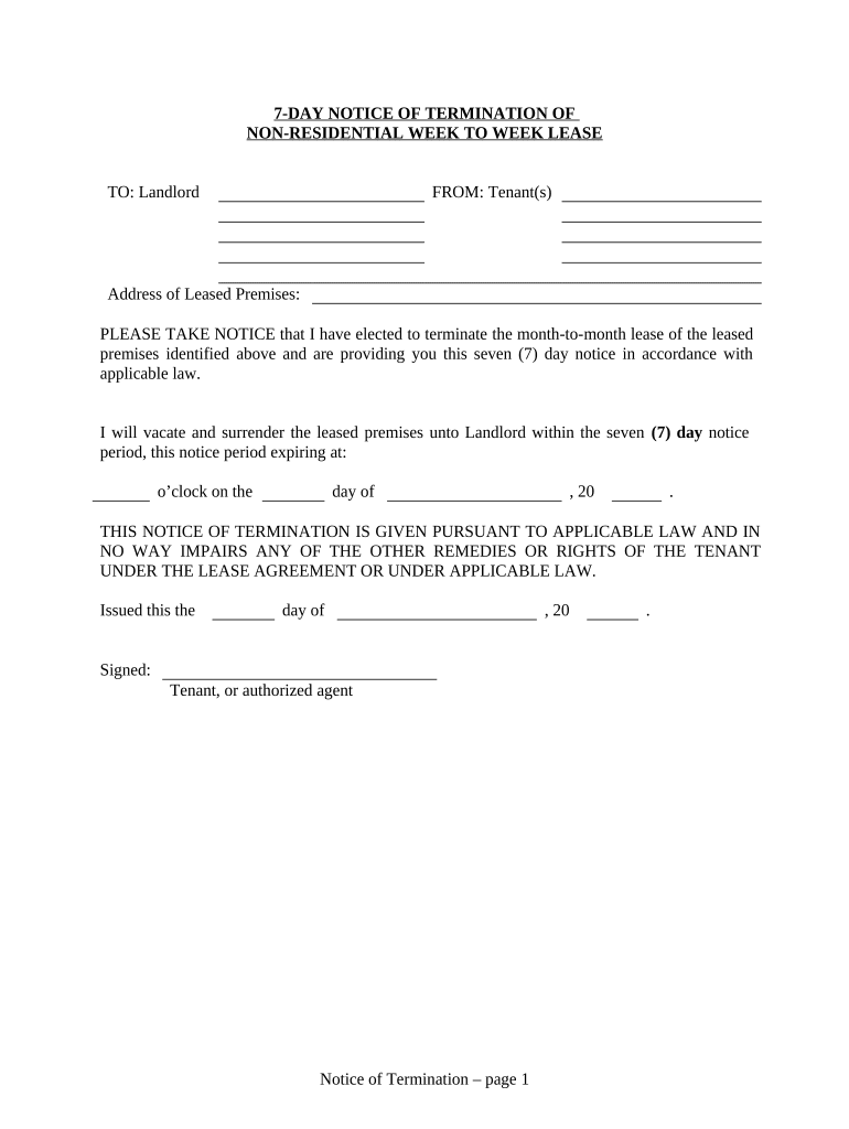 Notice Terminate Lease Tenant  Form