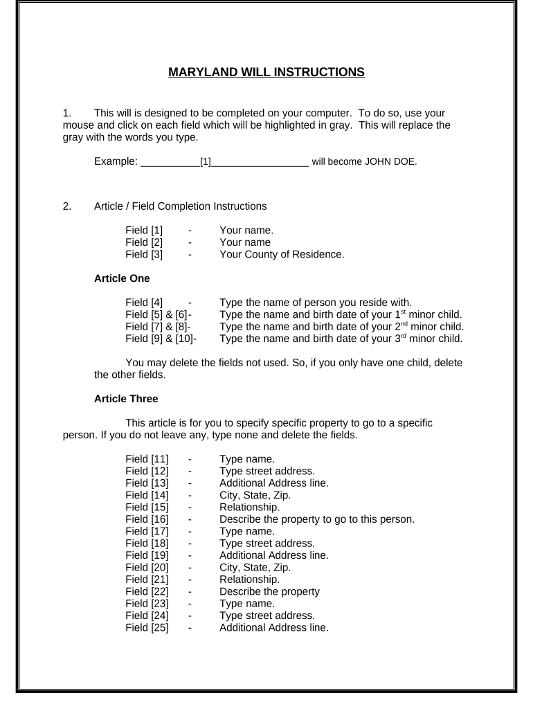 Mutual Wills or Last Will and Testaments for Unmarried Persons Living Together with Minor Children Maryland  Form