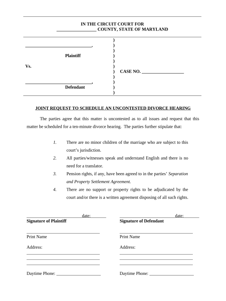 Uncontested Hearing  Form