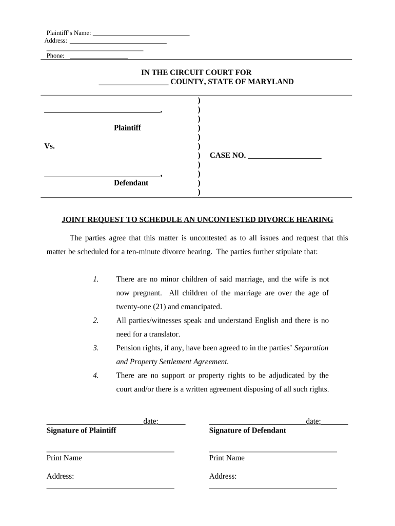 Joint Uncontested  Form