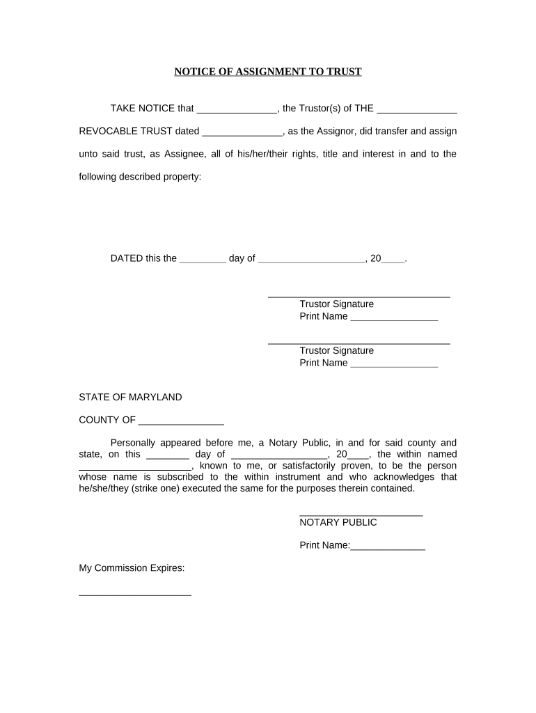 Notice of Assignment to Living Trust Maryland  Form