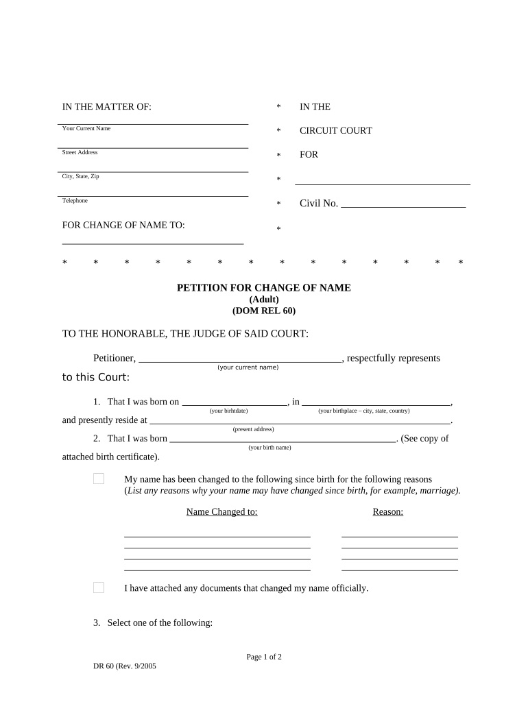 Maryland Change Name Adult  Form