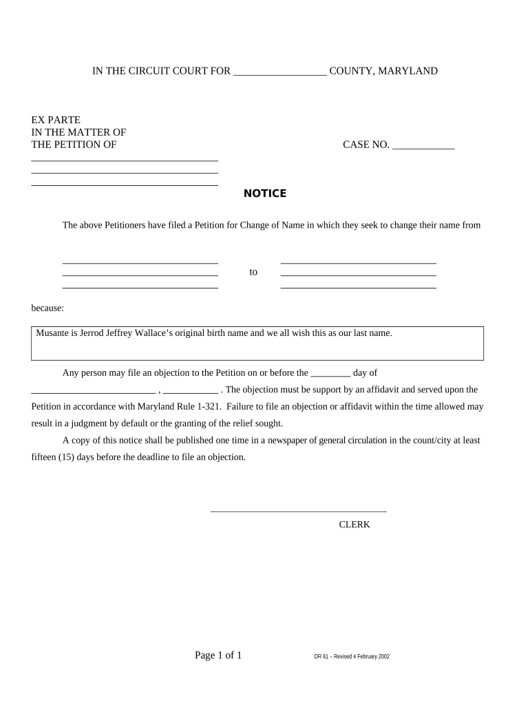 Maryland Name Change  Form