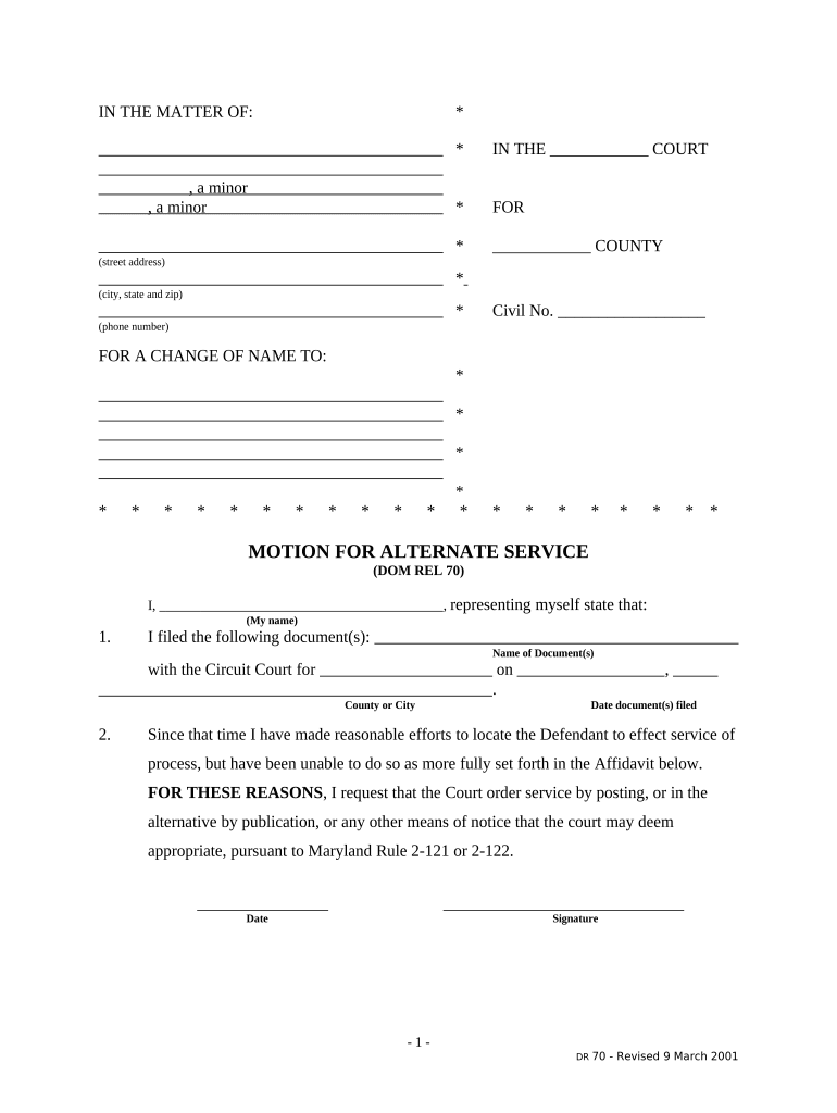 Motion Alternate Service  Form