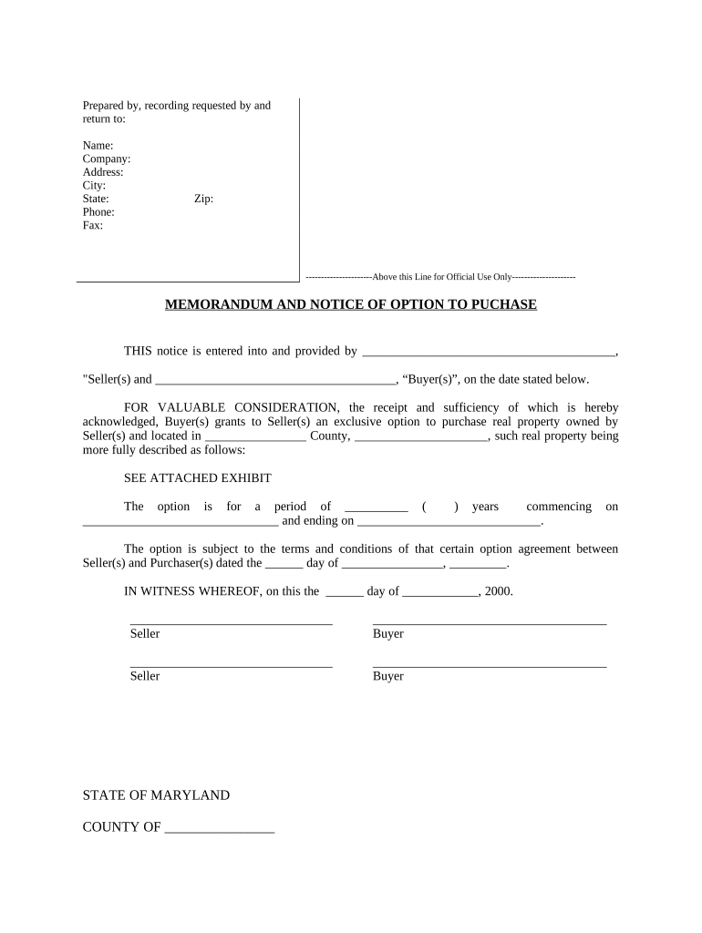 Notice of Option for Recording Maryland  Form