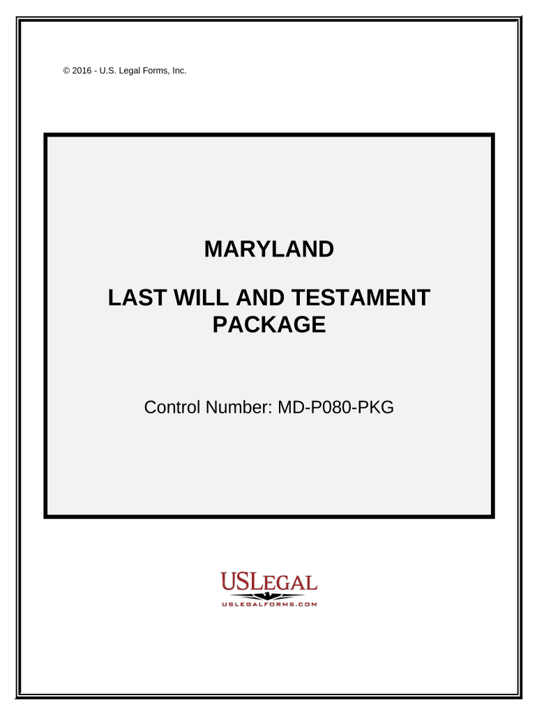 Last Will and Testament Package Maryland  Form
