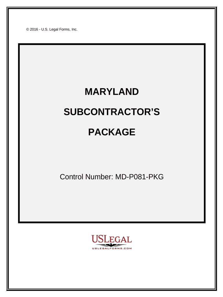 Subcontractors Package Maryland  Form