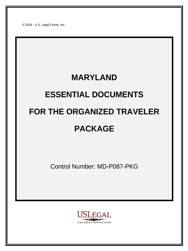 Essential Documents for the Organized Traveler Package Maryland  Form