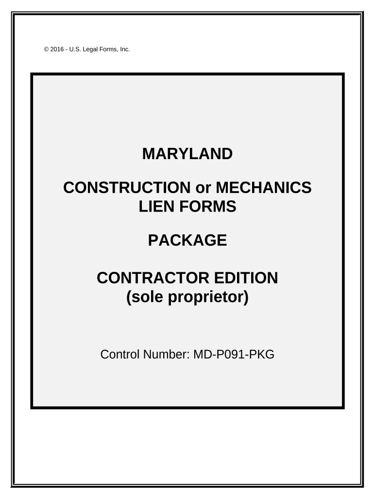 Maryland Construction or Mechanics Lien Package Individual Maryland  Form