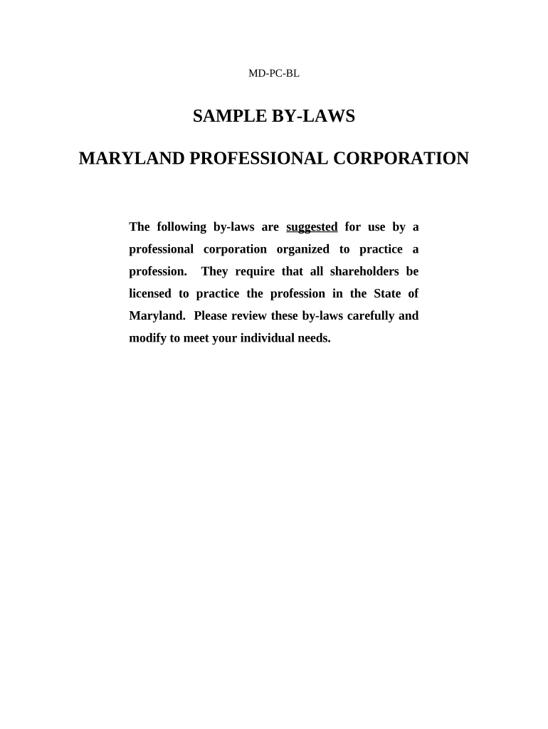 Maryland Bylaws Corporation  Form