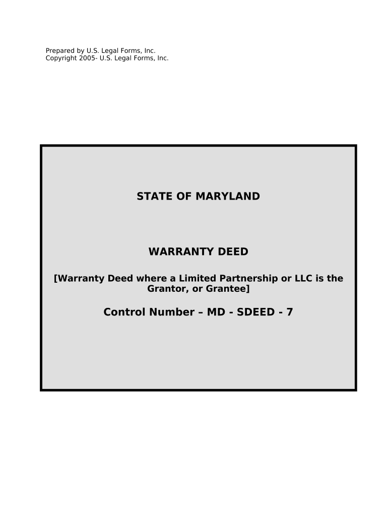 Warranty Deed from Limited Partnership or LLC is the Grantor, or Grantee Maryland  Form