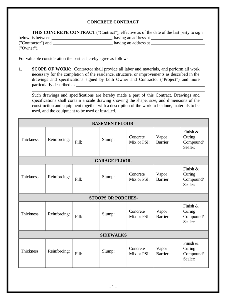 Concrete Mason Contract for Contractor Maine  Form