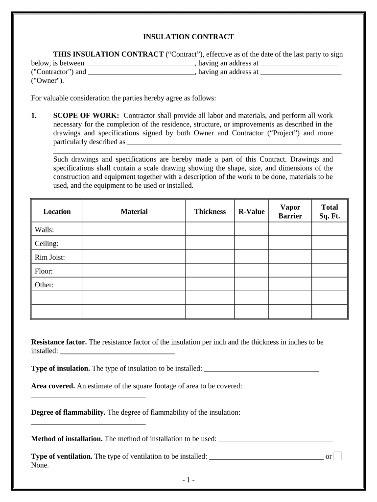 Insulation Contract for Contractor Maine  Form