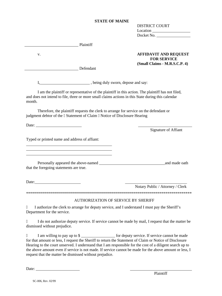 Maine Affidavit  Form