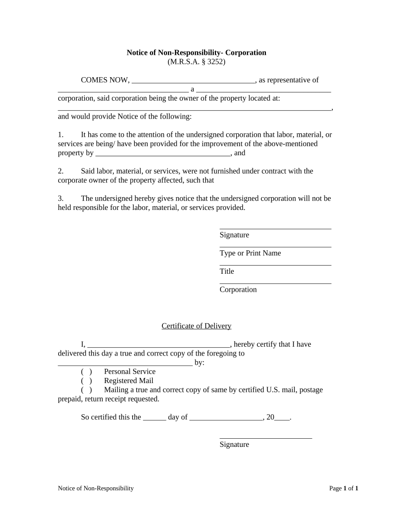 Maine Corporation  Form