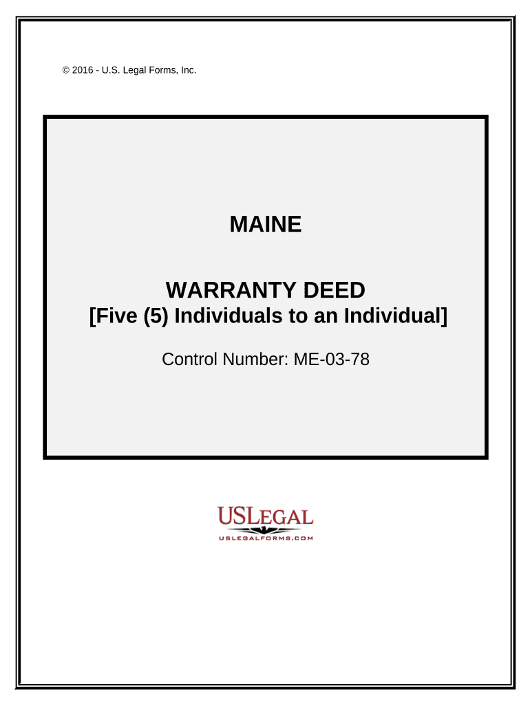Warranty Deed from Five Individuals to an Individual Maine  Form
