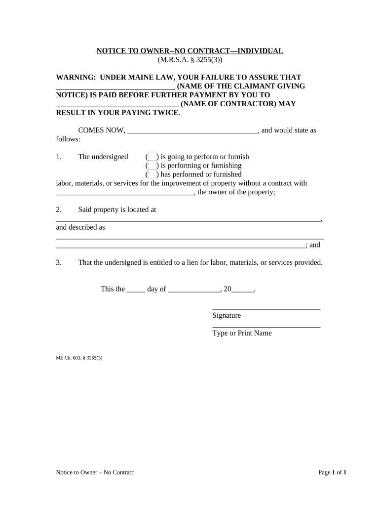 Maine Notice Owner  Form