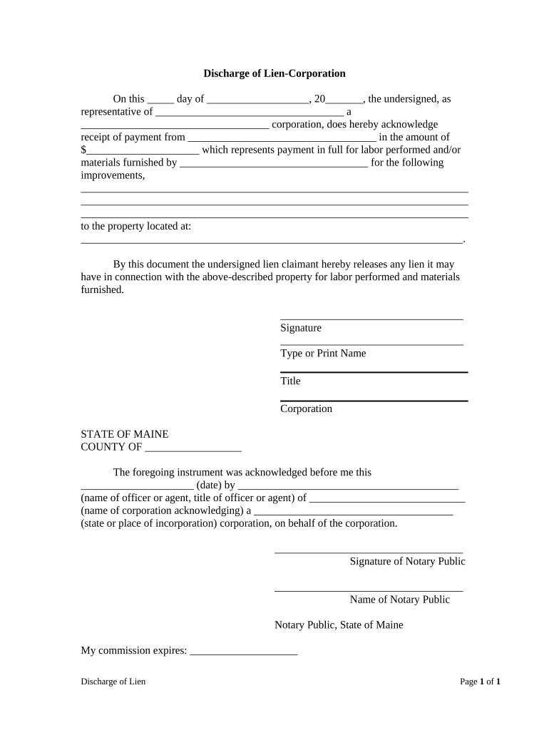 Maine Lien  Form