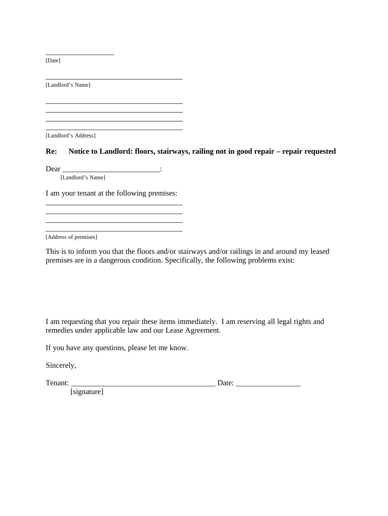Letter Tenant Landlord Repair  Form