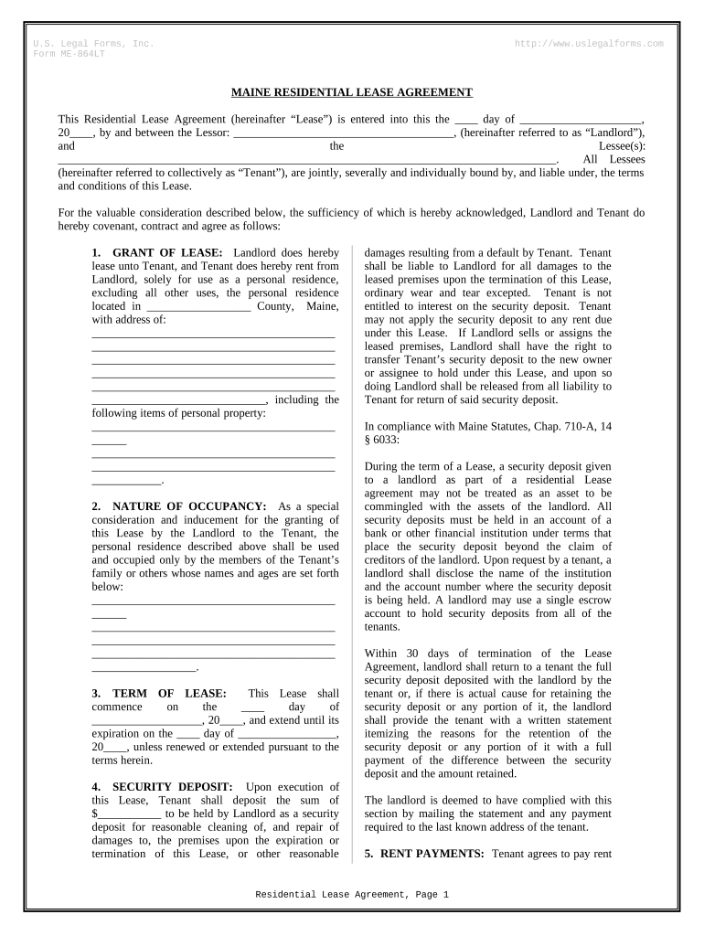 Residential Rental Lease Agreement Maine  Form