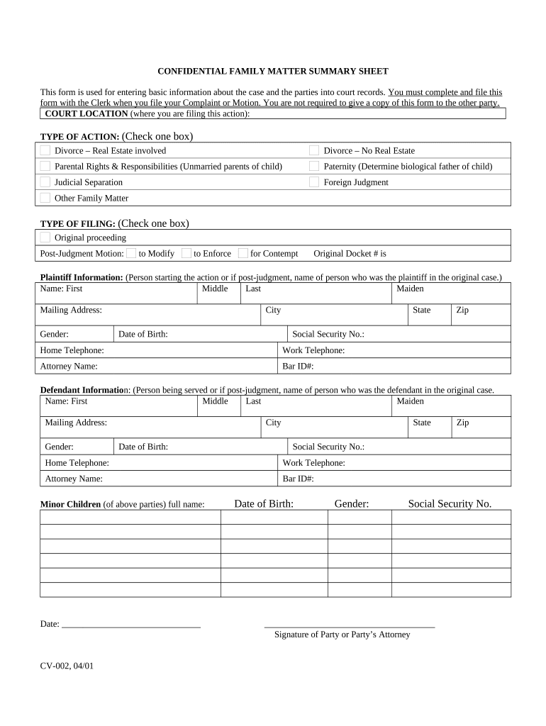 Maine Summary Sheet  Form