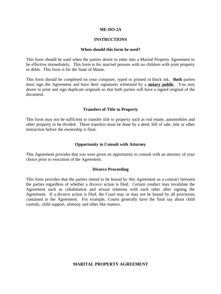 Marital Domestic Separation and Property Settlement Agreement No Children Parties May Have Joint Property or Debts Effective Imm  Form