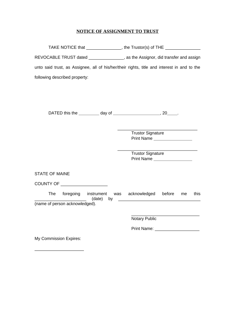 Notice of Assignment to Living Trust Maine  Form