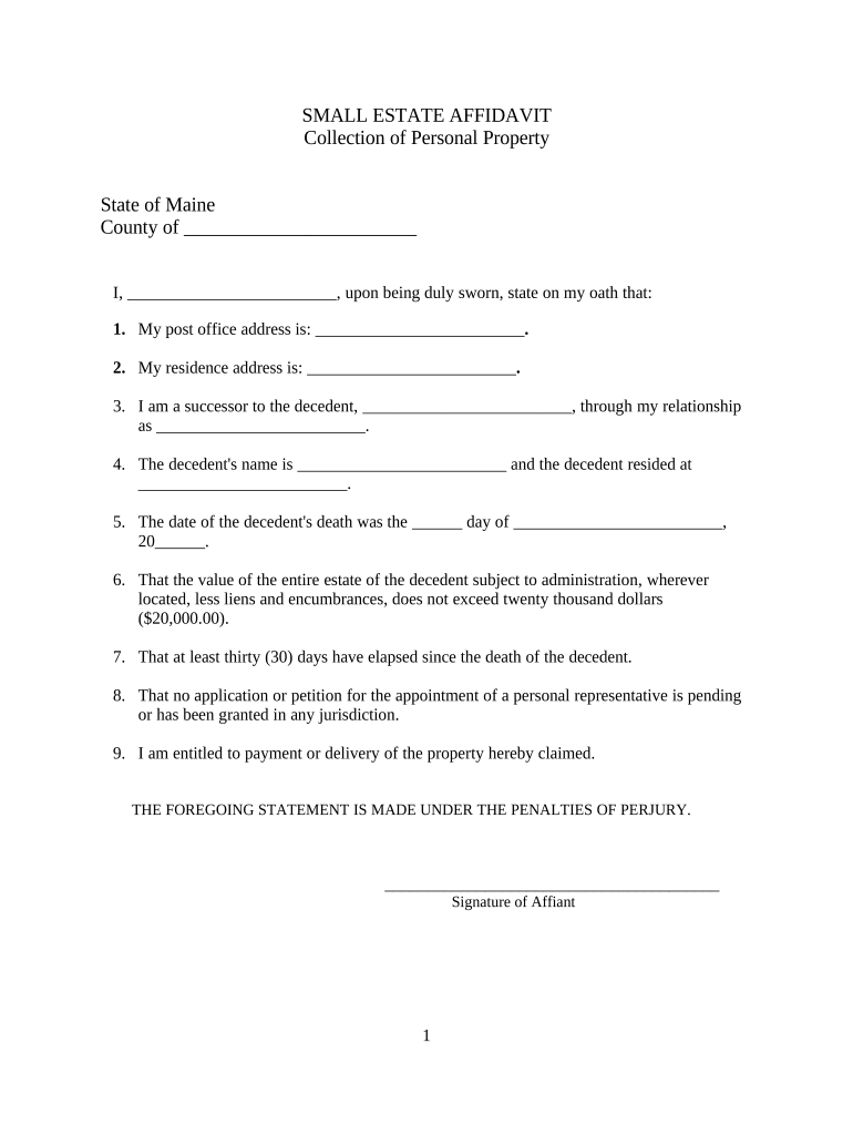 Small Estate Affidavit for Estates Not More Than 40,000 Maine  Form