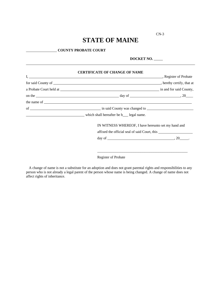 Maine Change Name  Form