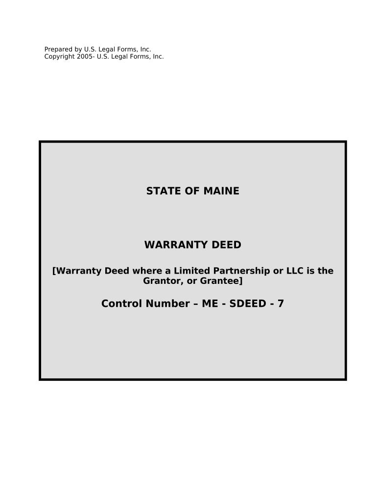 Warranty Deed from Limited Partnership or LLC is the Grantor, or Grantee Maine  Form