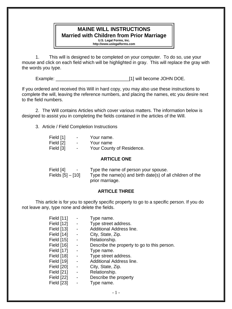 Legal Last Will and Testament for Married Person with Minor Children from Prior Marriage Maine  Form