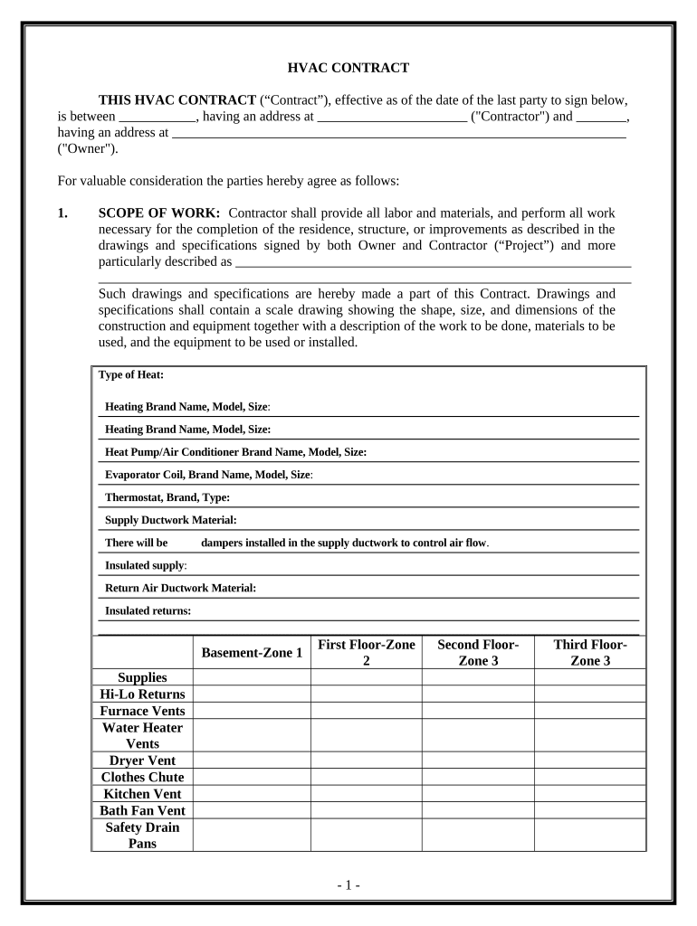 HVAC Contract for Contractor Michigan  Form