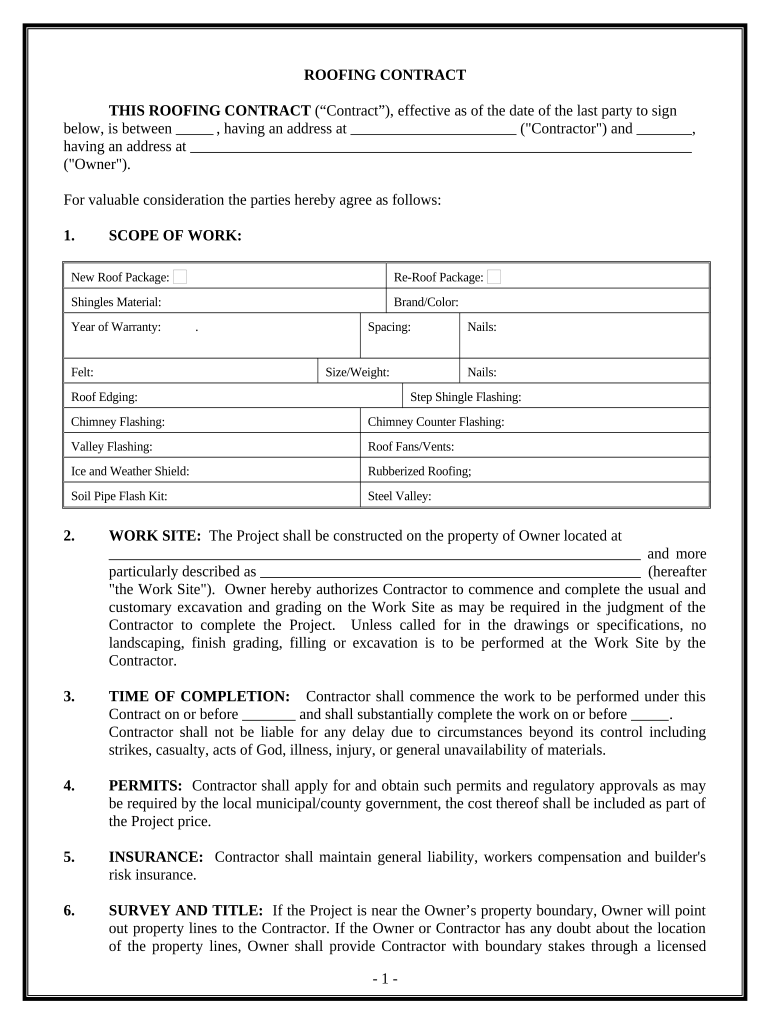 Roofing Contract for Contractor Michigan  Form