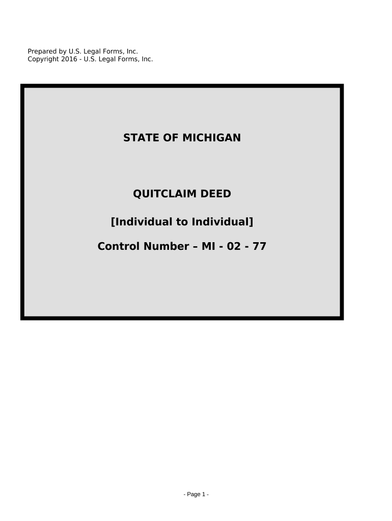 Quitclaim Deed from Individual to Individual Michigan  Form