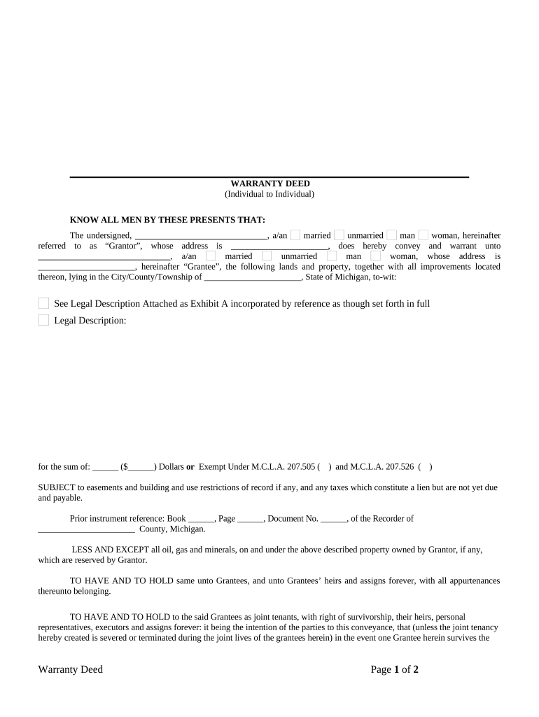 Warranty Deed Form Michigan