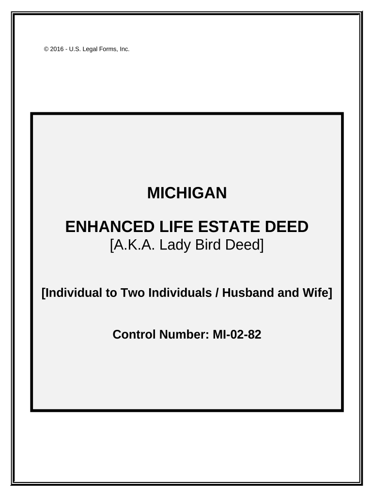 Enhanced Life Estate or Lady Bird Deed Individual to Two Individuals Husband and Wife Michigan  Form