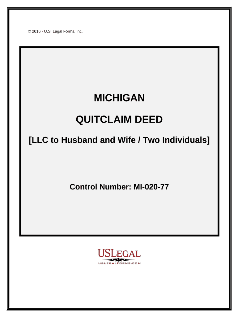 Quitclaim Deed from Limited Liability Company to Husband and Wife or Two Individuals Michigan  Form